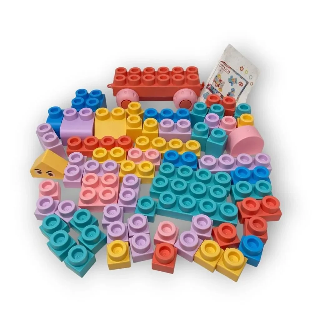 Abbabby Soft Building Block Set for Toddler Preschool Toy 63 Pieces Pastel